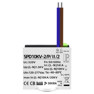 2-wire parallel connection, IP67 waterproof Class II surge protector for LED, 10kV, used to protect outdoor lighting fixtures