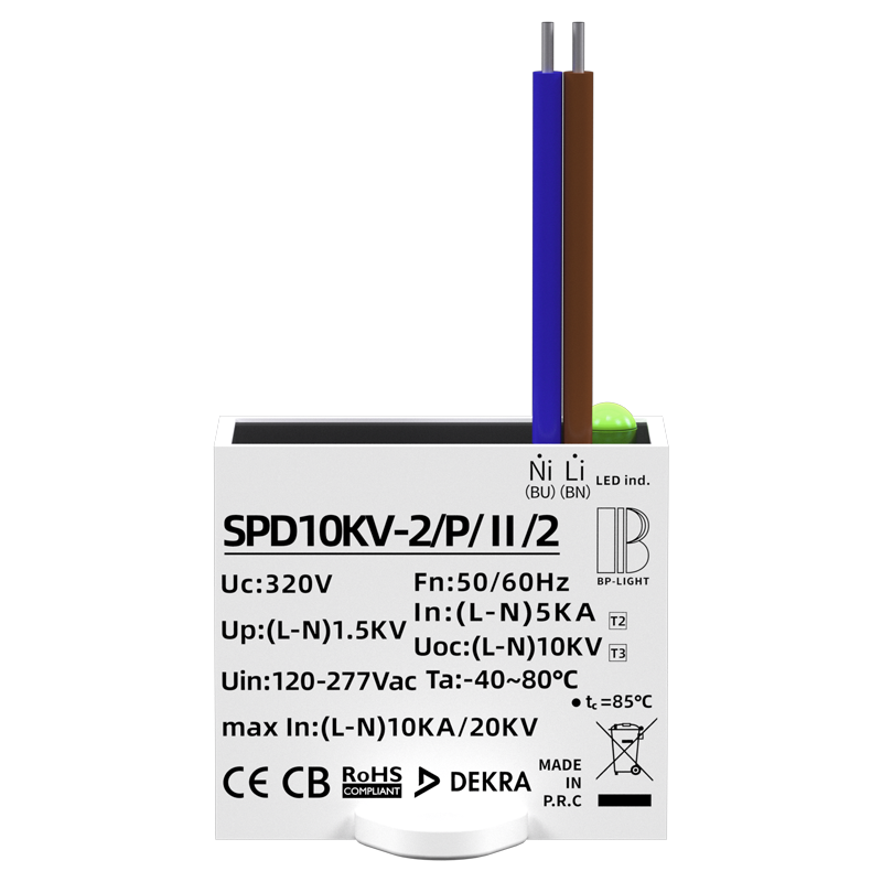 2-wire parallel connection, IP67 waterproof Class II surge protector for LED, 10kV, used to protect outdoor lighting fixtures