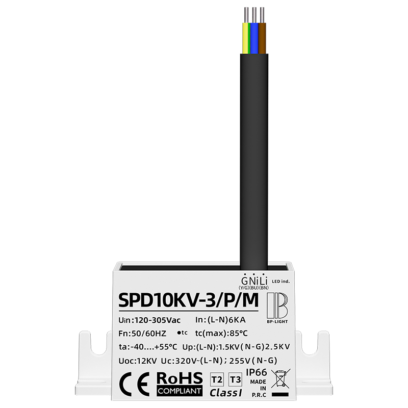 LED street & garden light surge protection device with rubber cable, IP67 waterproof, 3-wire parallel, 12kV